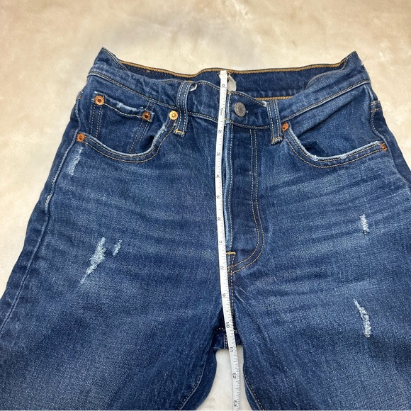 Levi's 501 Original Fit High Waist Distressed Raw Hem Dark Denim Jeans Size 25 - Picture 10 of 16